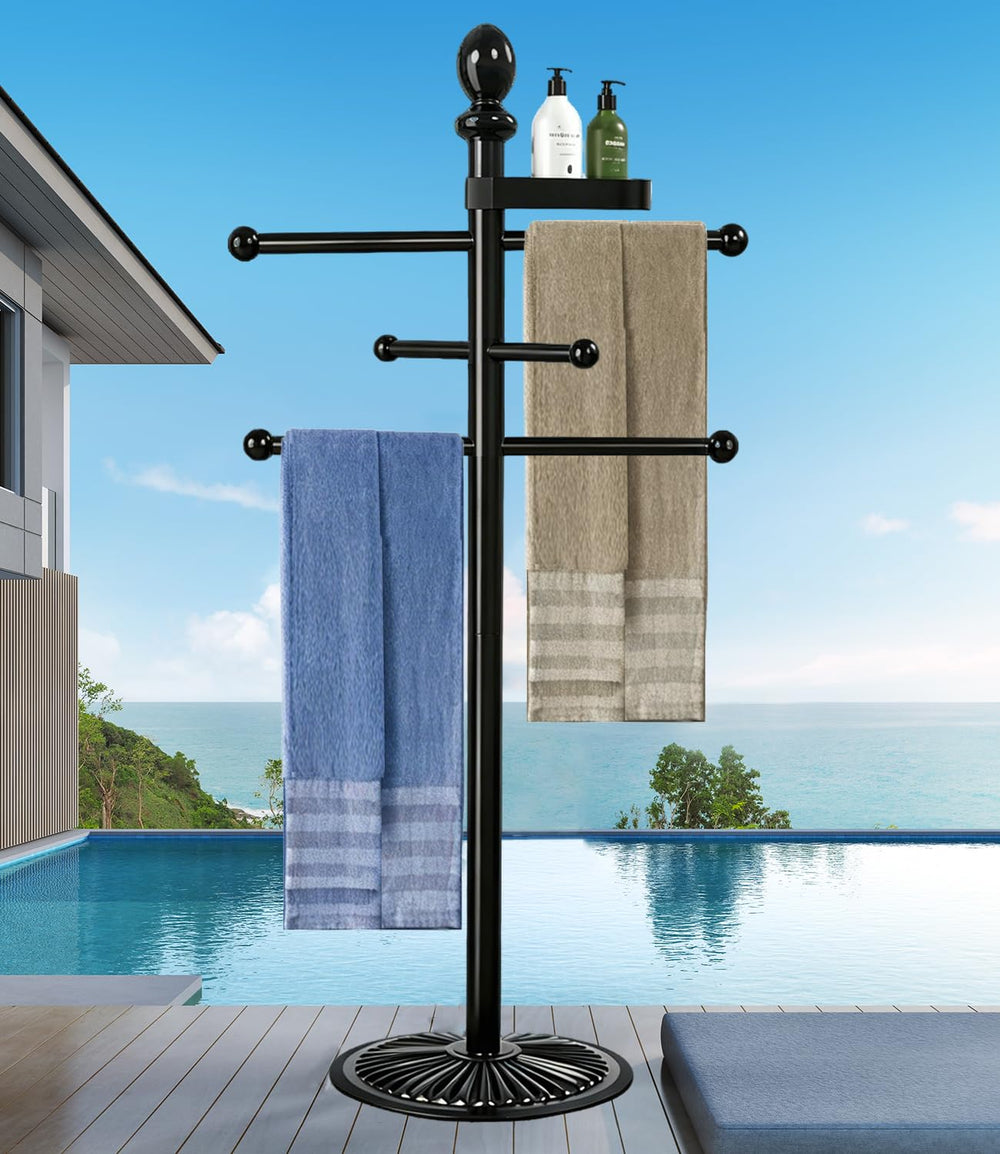 Yozoluck front view towel rack showing six bars and organized towels benefit drying