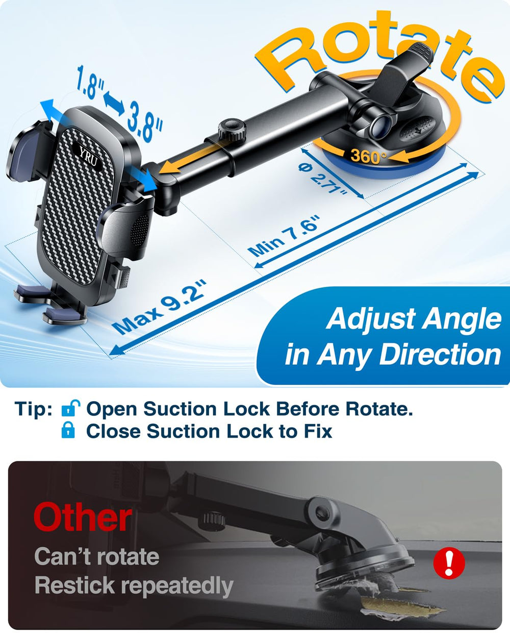 YRU extended telescopic arm showing reach and reduced shake