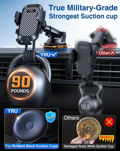 YRU close-up of large black suction cup demonstrating strong adhesion