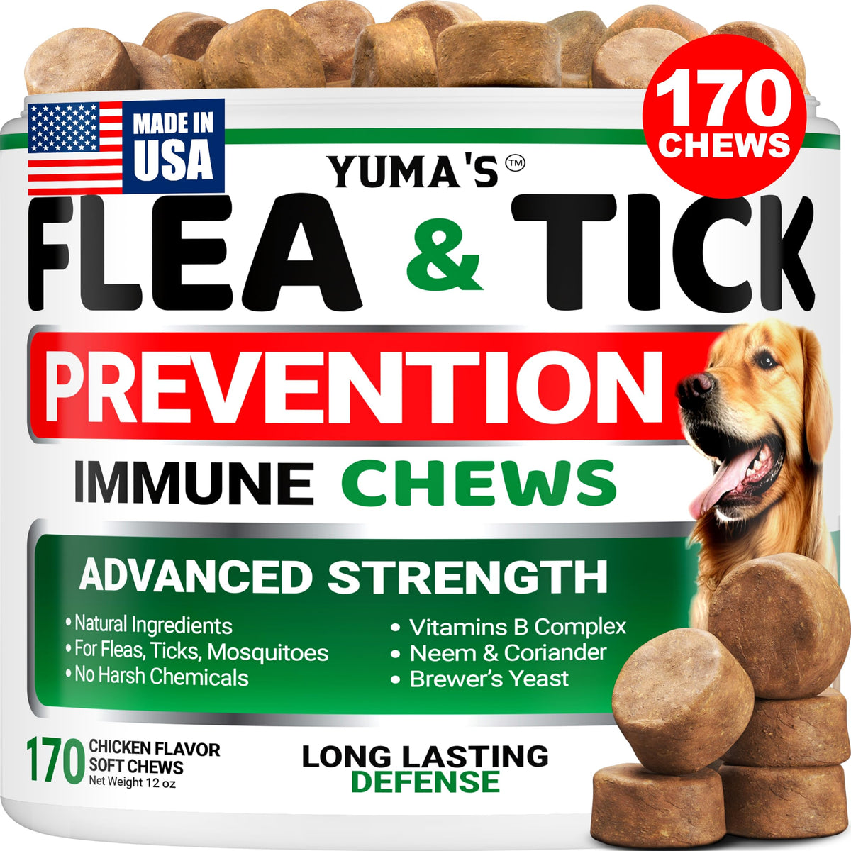YUMA'S frente del empaque mostrando 170 chews y beneficios naturales