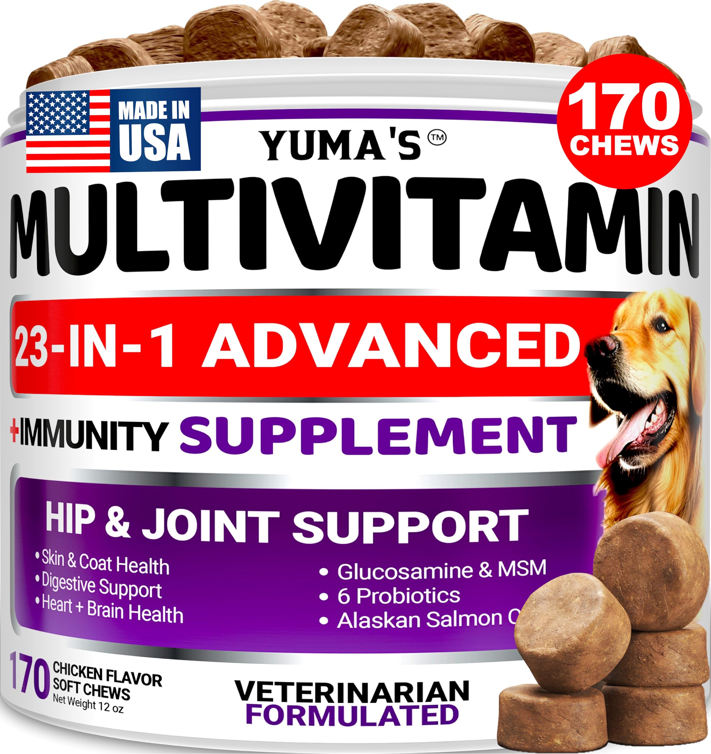 YUMA'S bote frontal 170 masticables mostrando presentación y cantidad para confianza