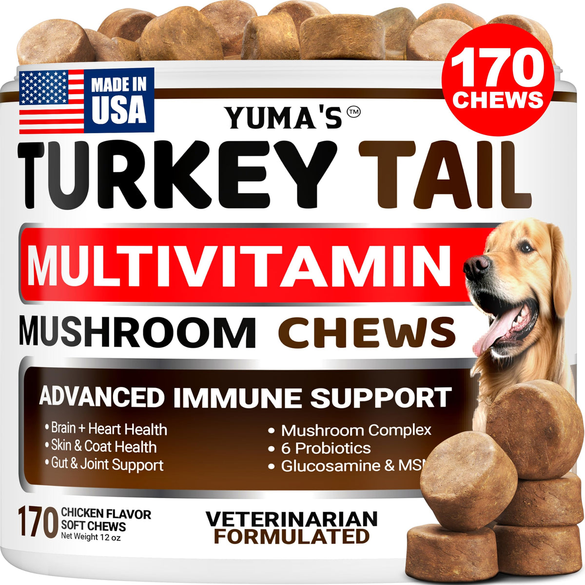 YUMA'S frente del empaque mostrando 170 masticables y beneficios claros
