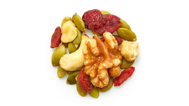 Yupik close-up of goji berries, cranberries and pumpkin seeds highlighting texture