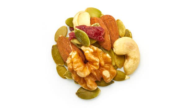 Yupik close-up of cashews almonds walnuts seeds and cranberries texture
