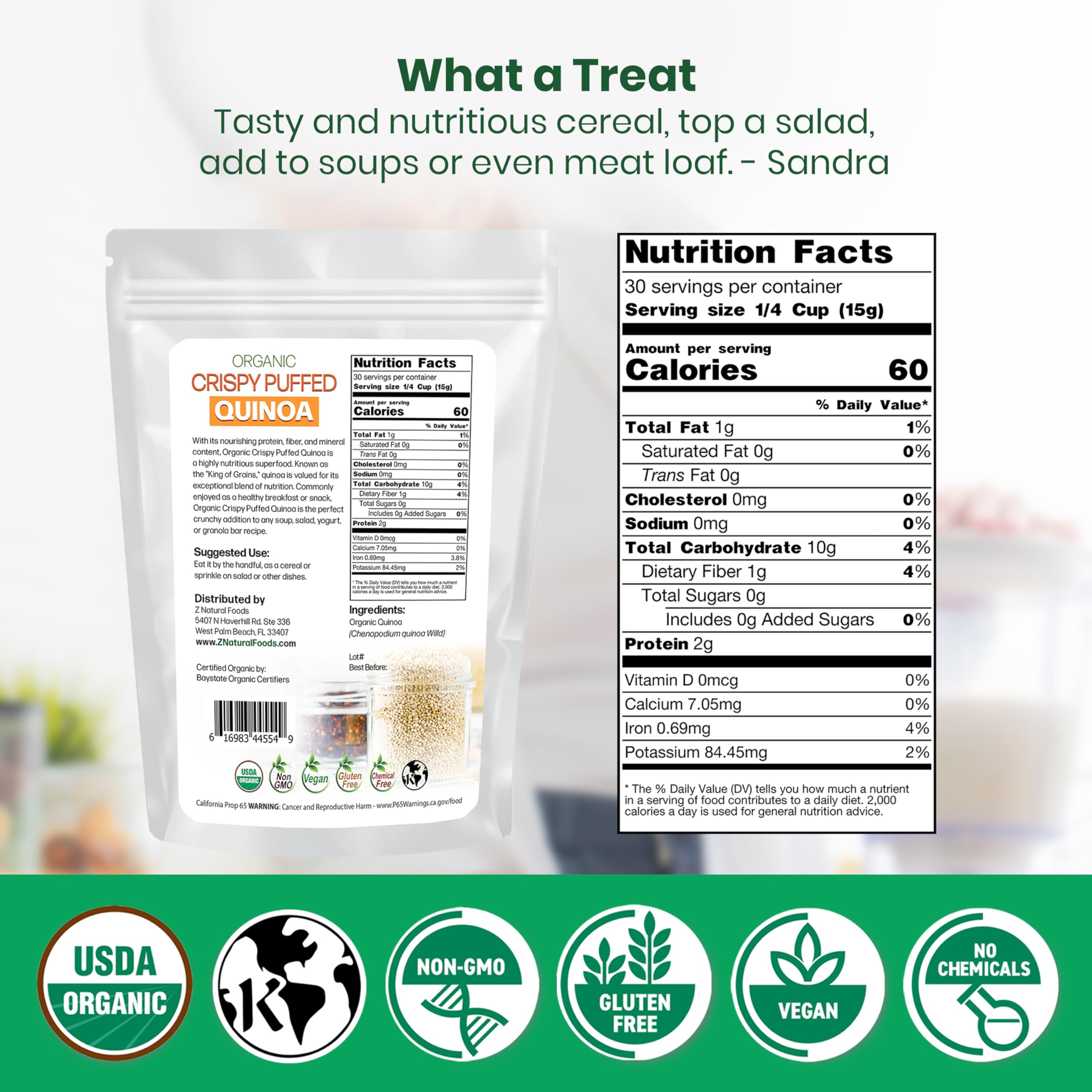 Z Natural Foods primer plano de la textura crujiente para apreciar el inflado