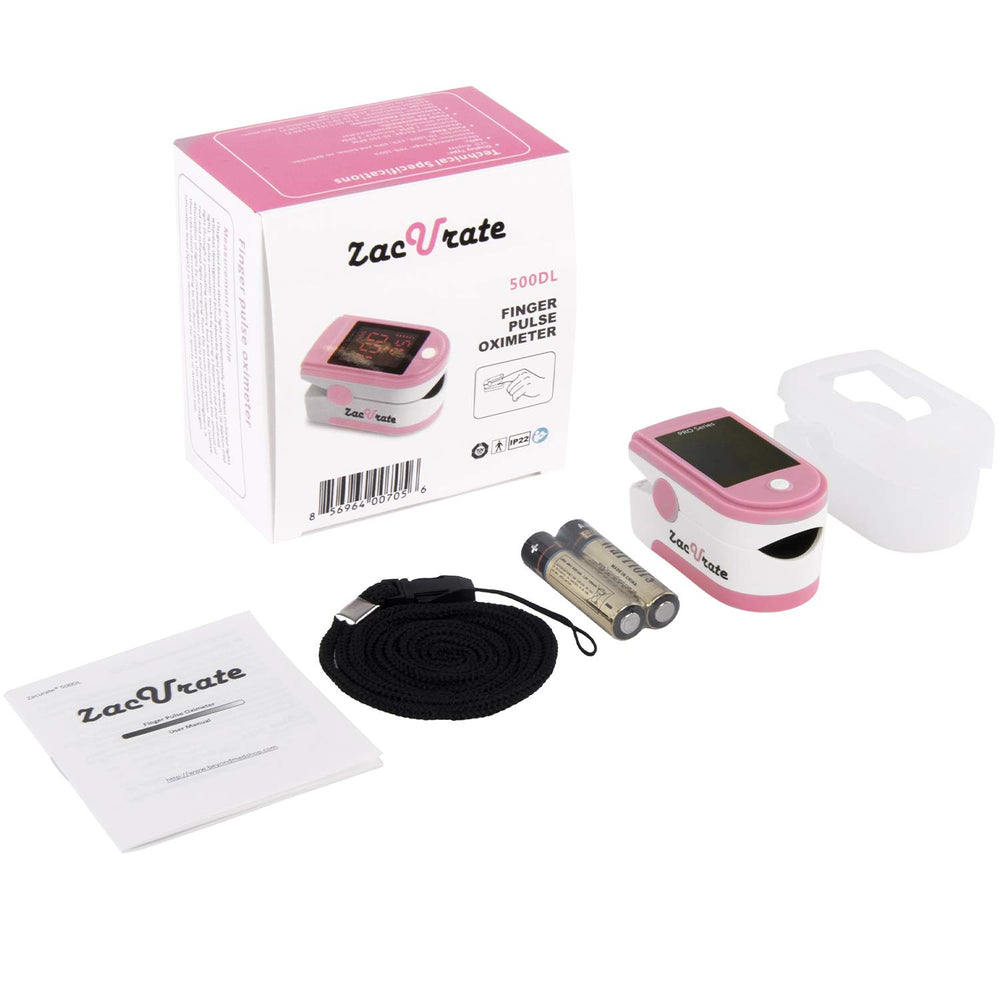 Contenido de la caja Zacurate con pilas AAA y cordón listo para usar
