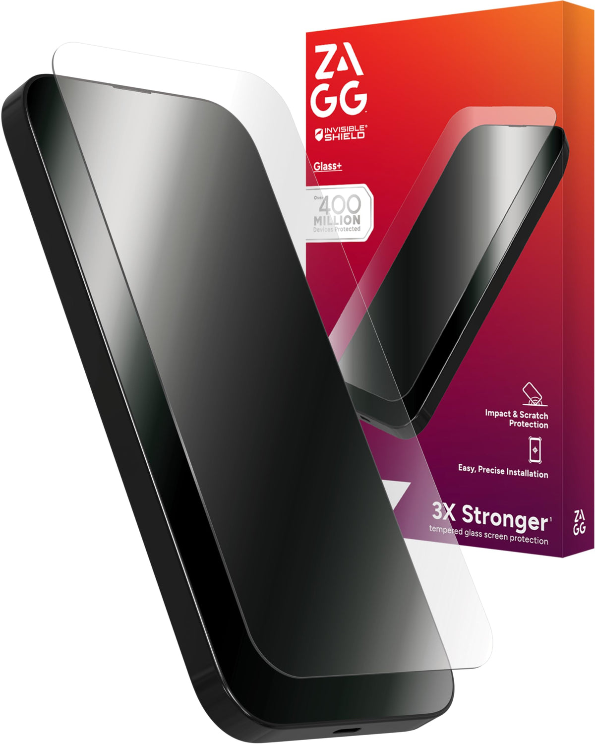ZAGG protector frontal en iPhone 16 Pro mostrando protección clara