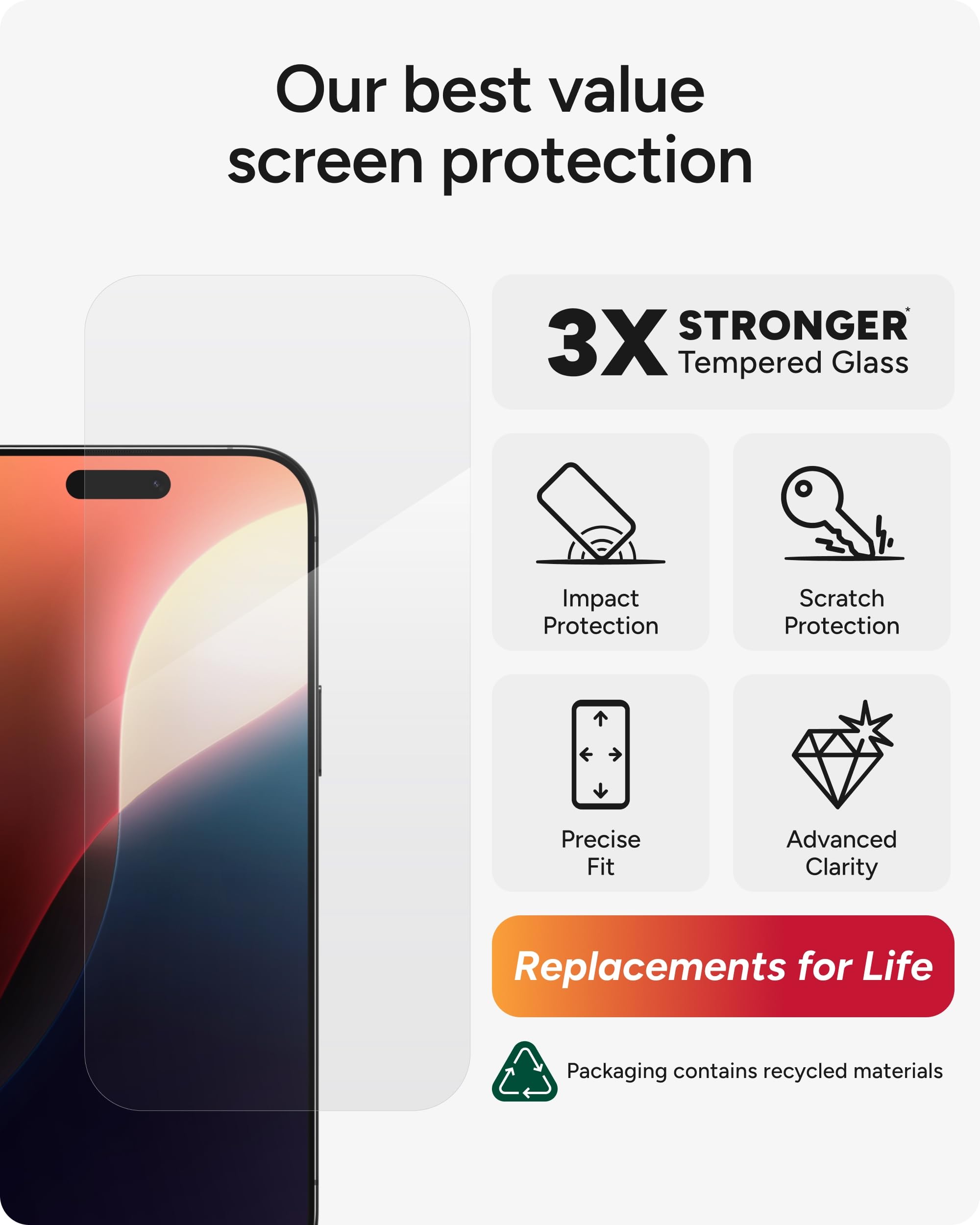 ZAGG Glass+ detalle de la textura que ofrece tacto suave y preciso