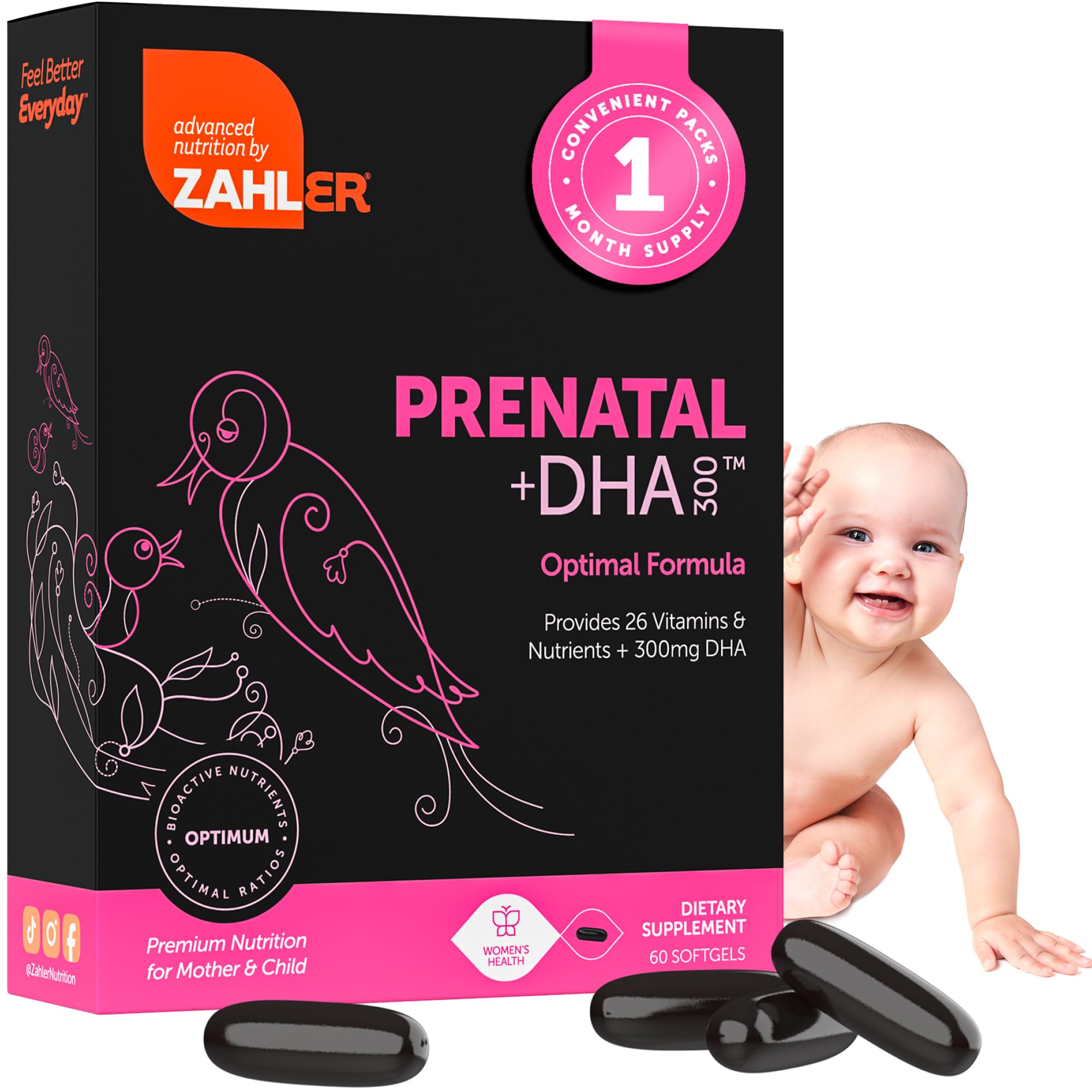 Zahler frontal del envase que muestra dosis y beneficios