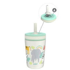 Zak Designs frente del vaso infantil mostrando diseño Safari y refuerzo antideslizante