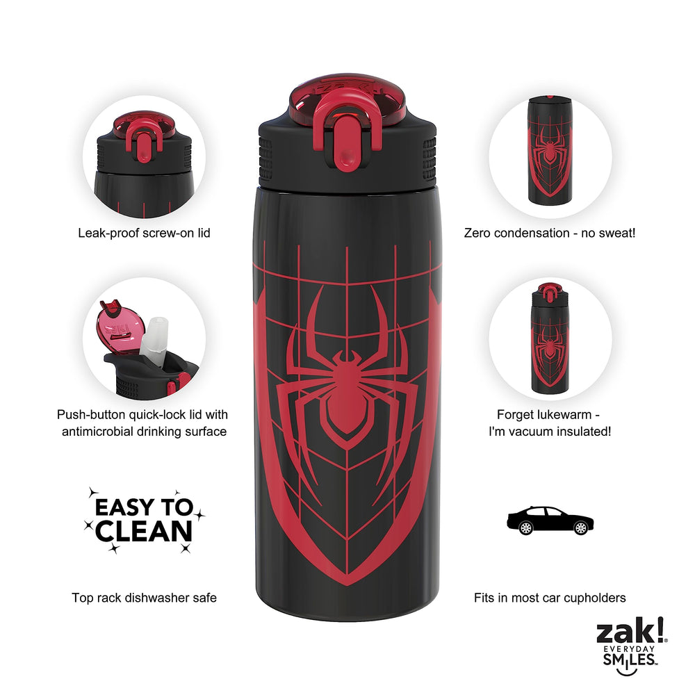 Zak Designs botella colocada en mochila mostrando el asa para transporte cómodo