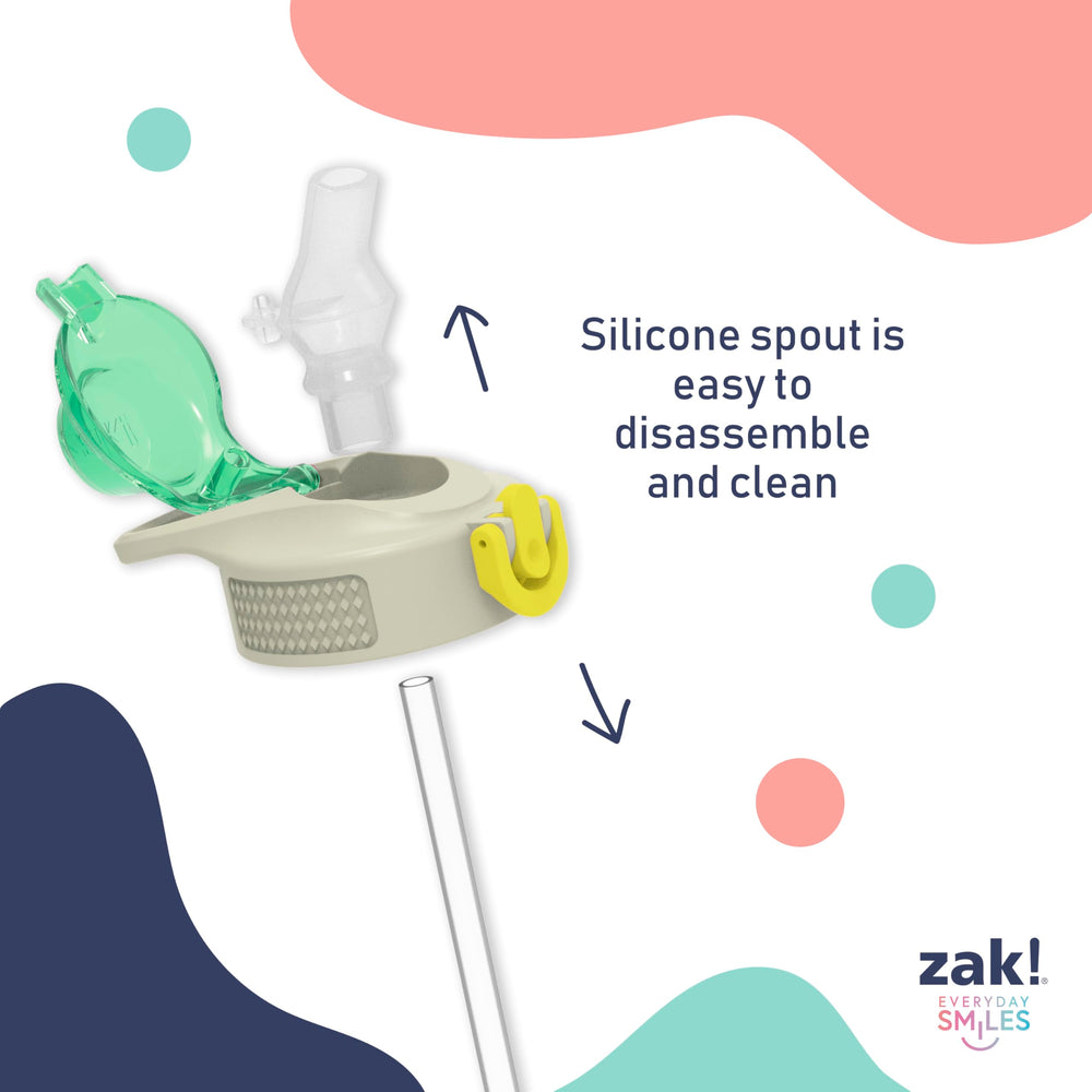 Zak Designs comparación de tamaño junto a una botella estándar para escala