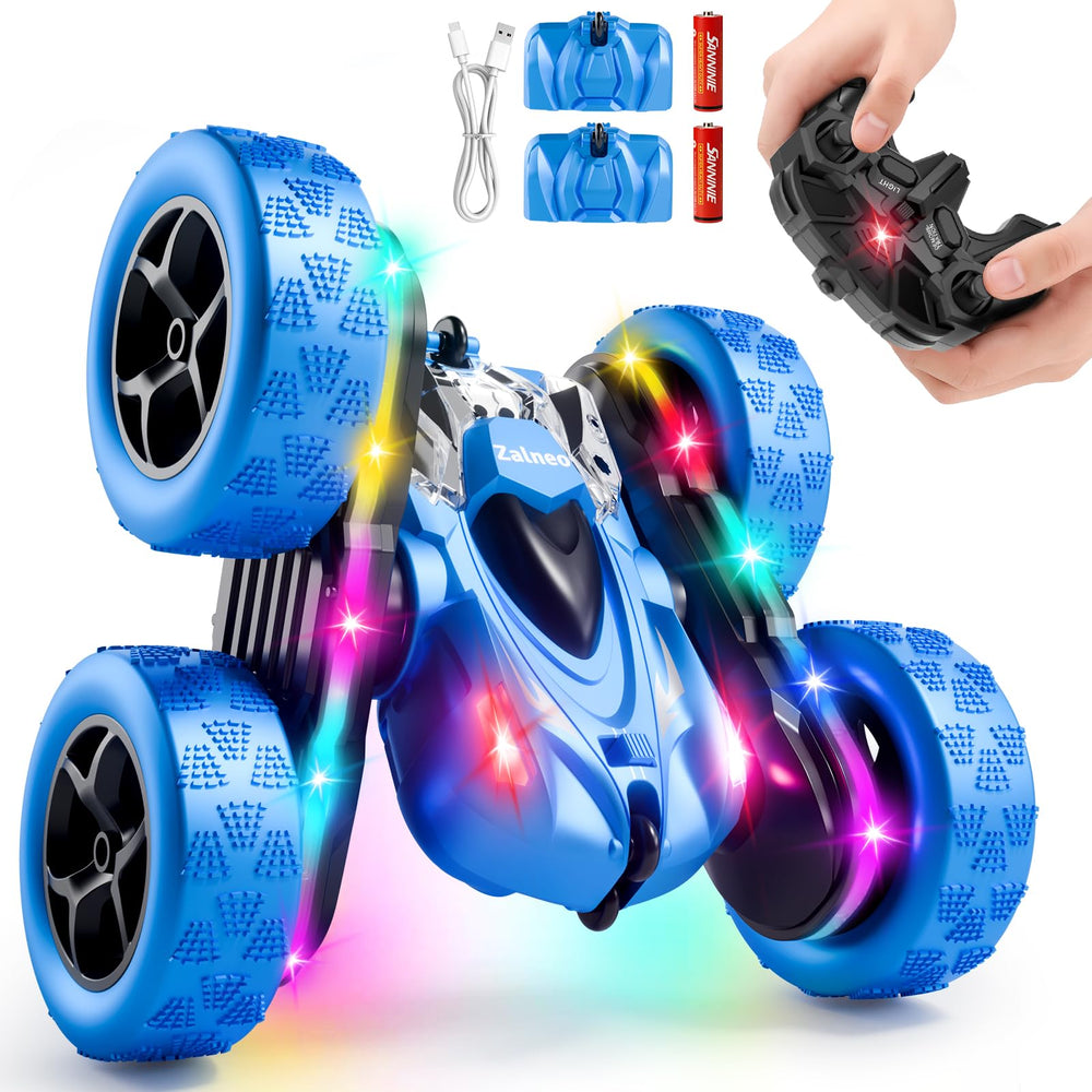 Zalneo stunt car front view showing rugged shell and ready‑to‑play design benefit durability