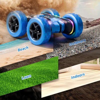 Zalneo stunt car held in hand for scale showing compact size and kid‑friendly handling