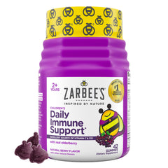 Zarbee's frasco frontal con gomitas de saúco mostrando el diseño y beneficio de apoyo inmunológico