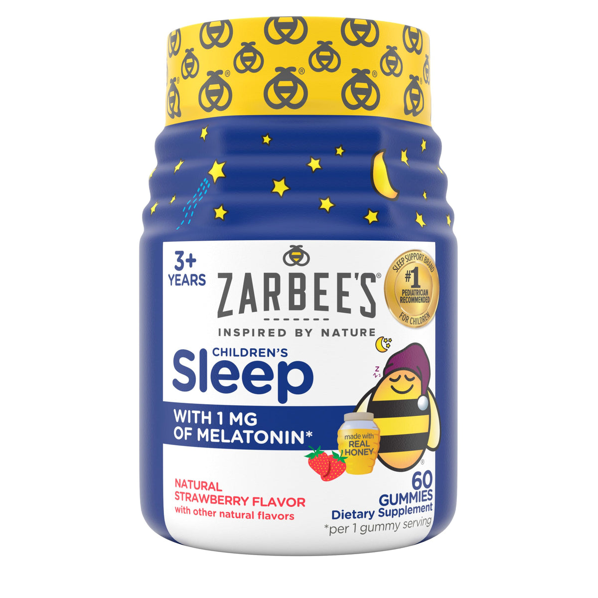 Zarbee's frente del envase mostrando marca y conteo 60 ct para identificación rápida