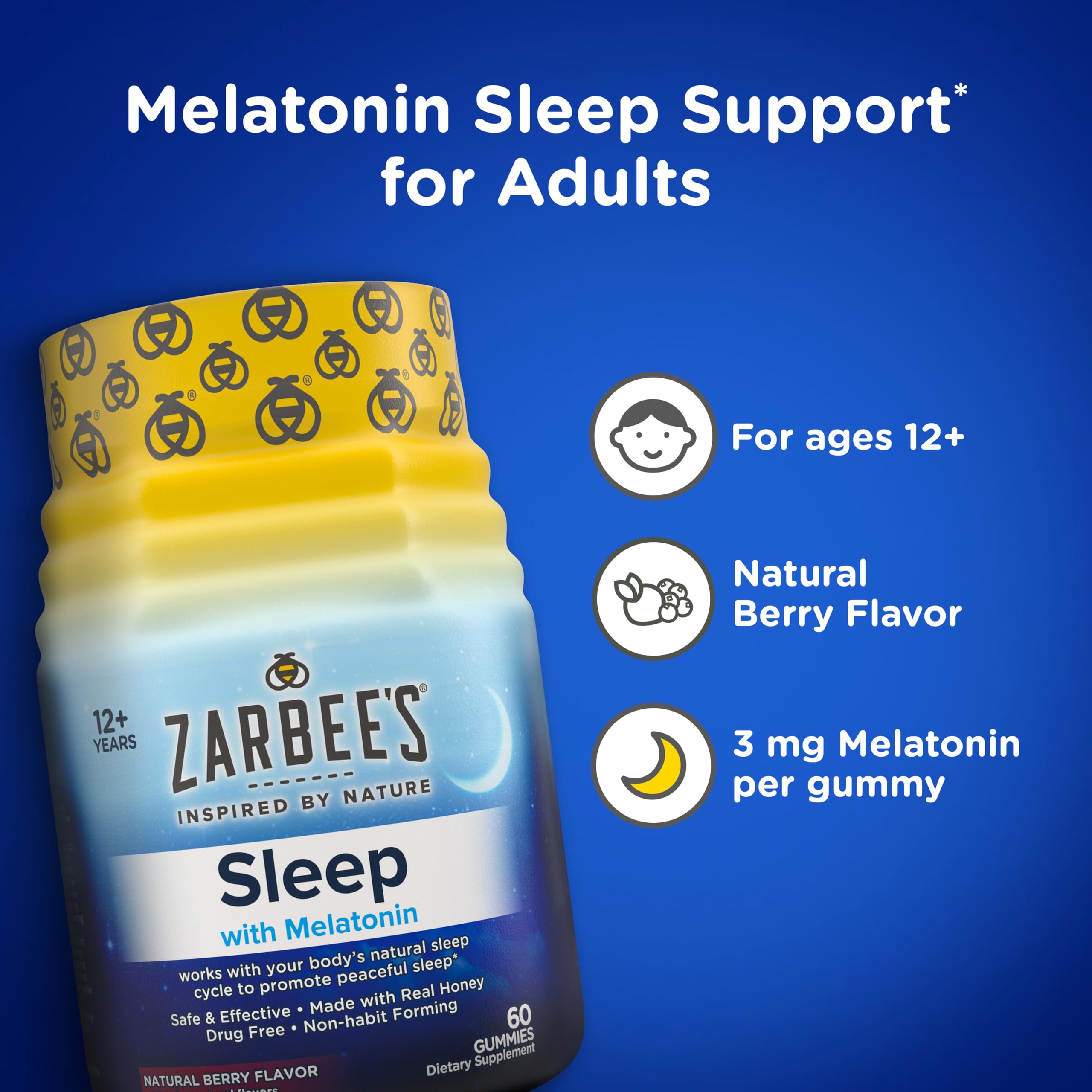Zarbee's single gummy being chewed for quick, tasty sleep support