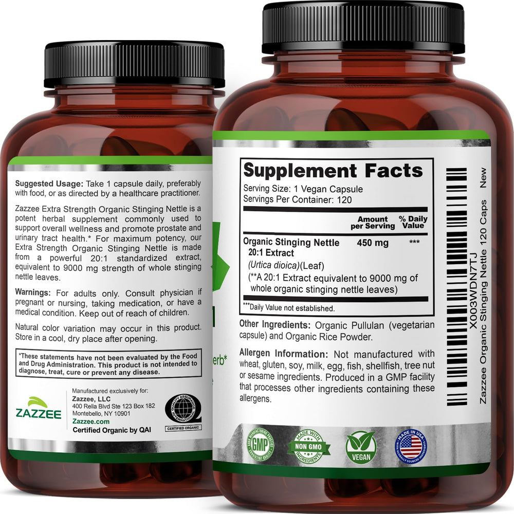 Zazzee lista de ingredientes ordenada destacando fórmula vegana y sin alérgenos