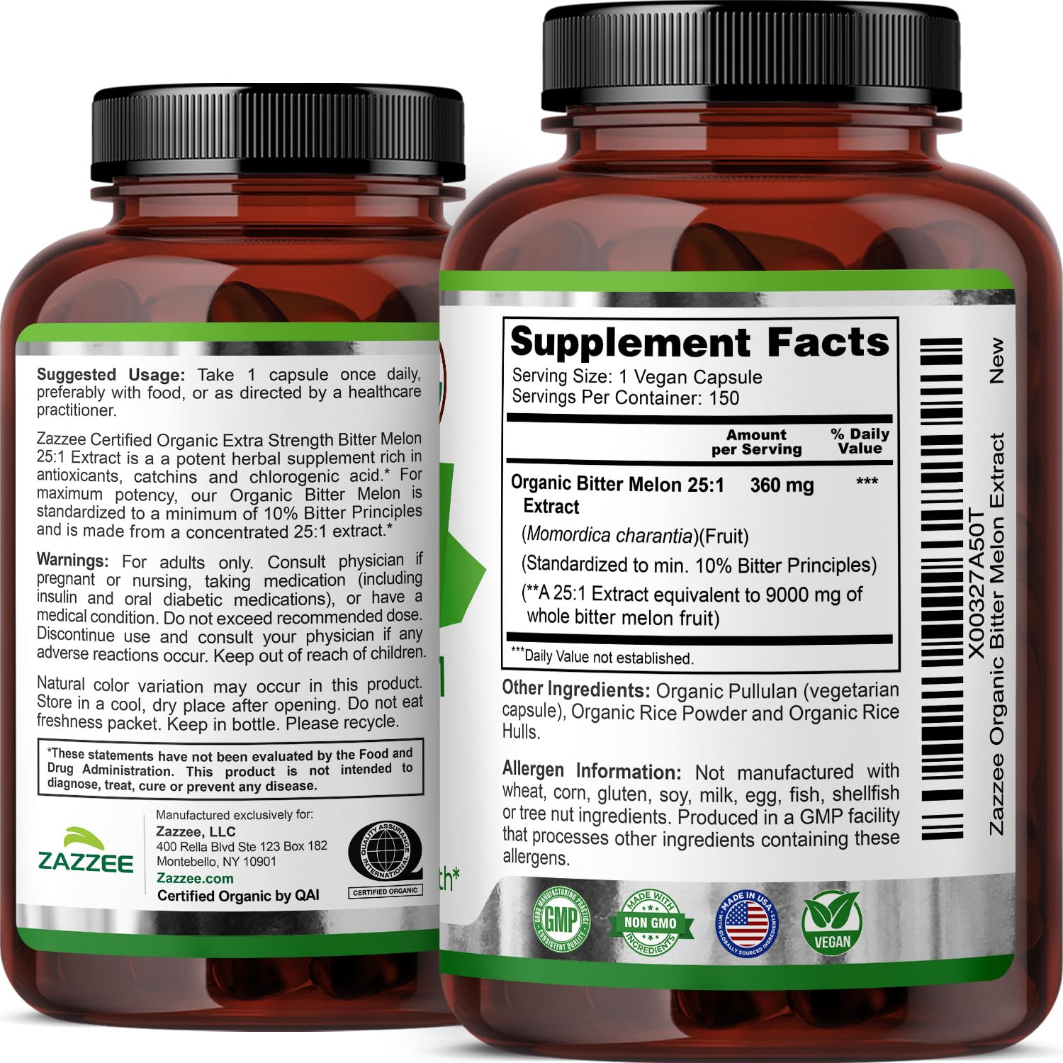 Zazzee detalle de cápsula vegana enfatizando apto para dietas vegetales