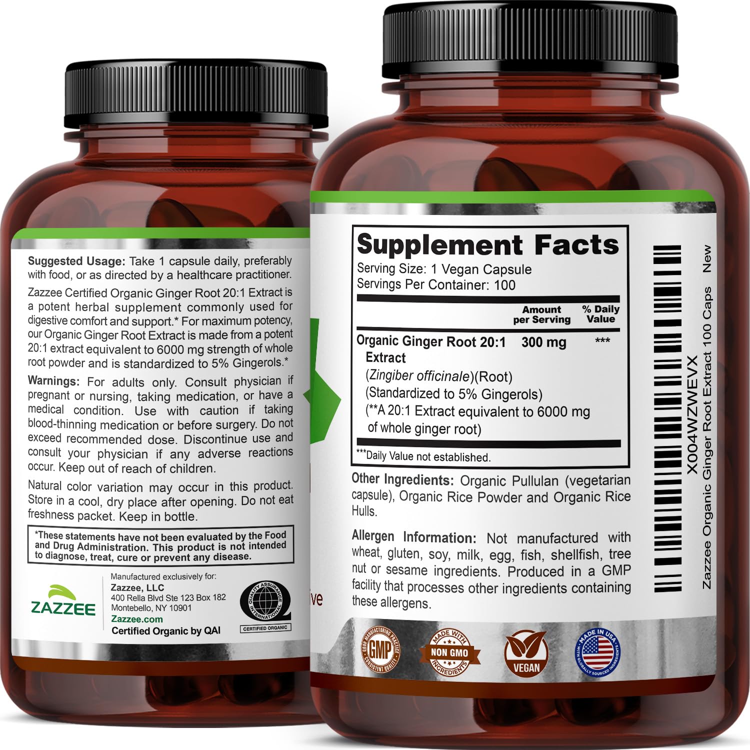 Zazzee empaque lateral mostrando información nutricional y origen