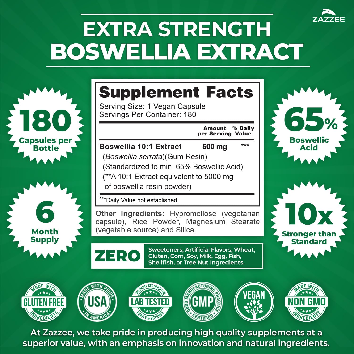 Zazzee envase abierto con 180 cápsulas visible para suministro de seis meses