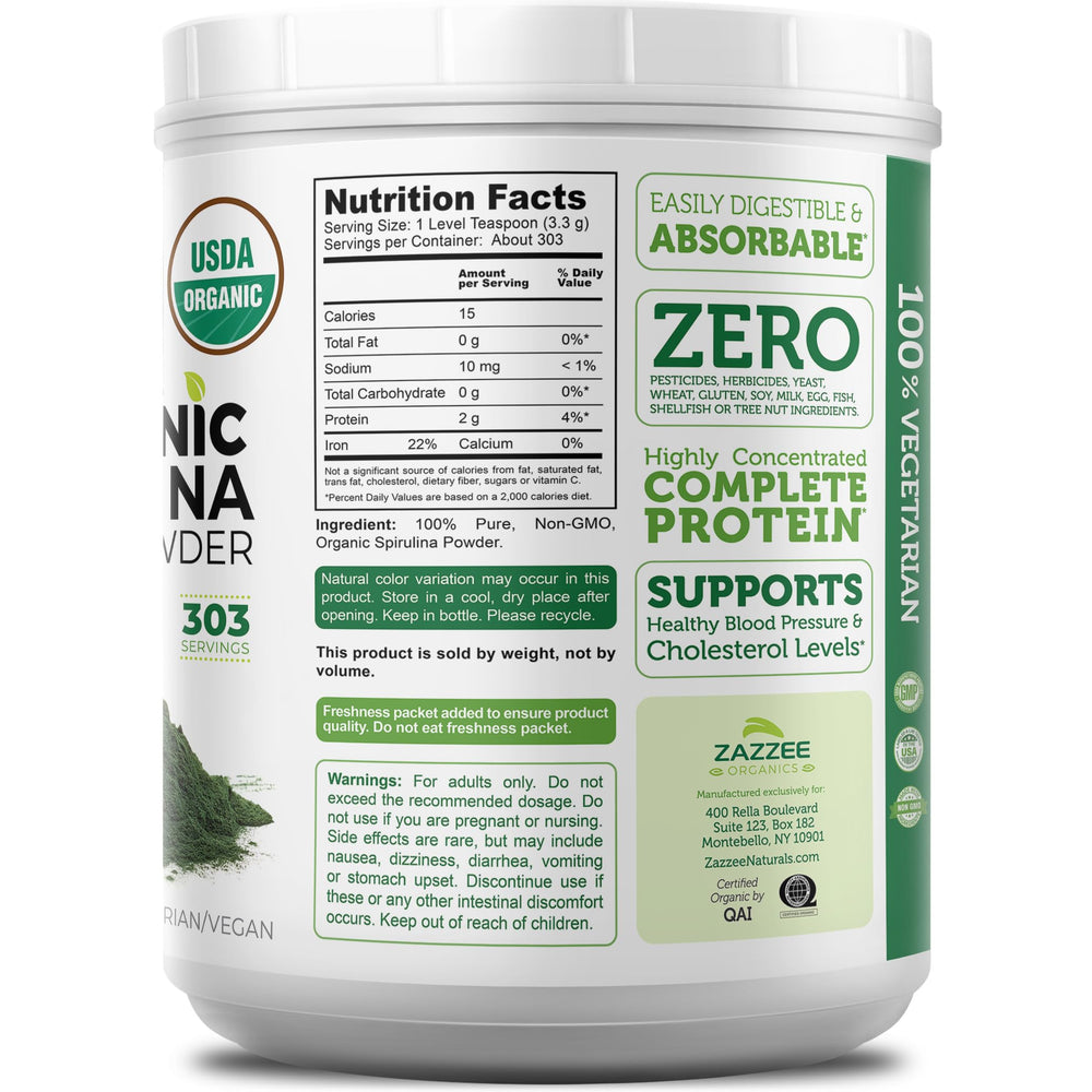 Zazzee etiqueta con sello USDA Organic, certificación visible y confianza