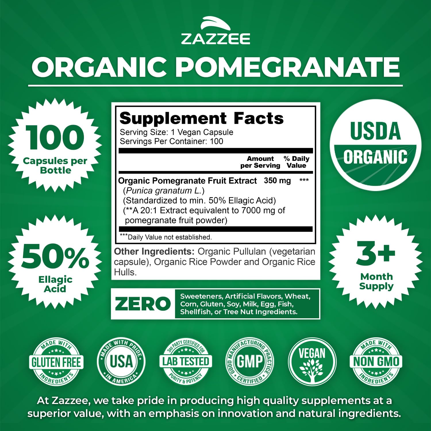 Zazzee etiqueta con certificación USDA Organic que garantiza ingredientes orgánicos