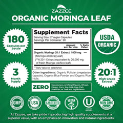 Zazzee etiqueta con certificación USDA Organic y certificaciones visibles