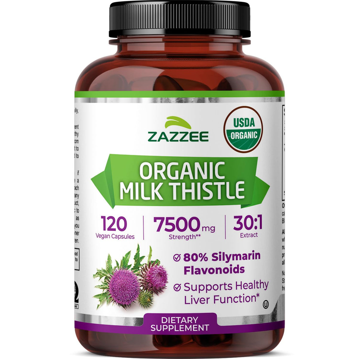 Zazzee frente del envase mostrando 120 cápsulas y certificación