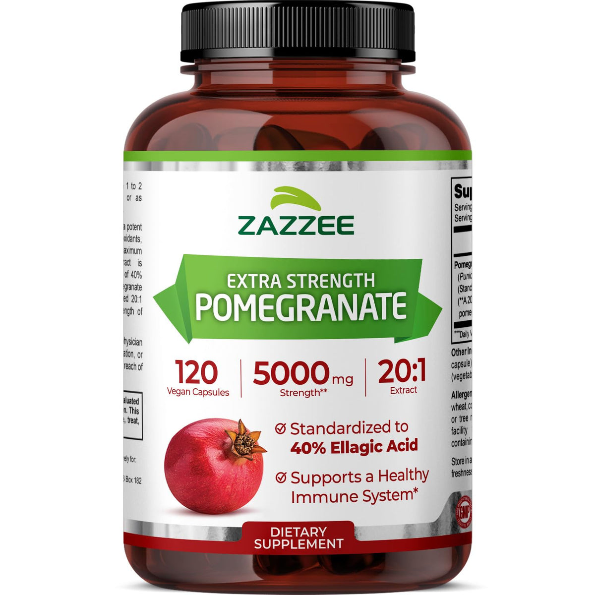 Zazzee frasco frontal mostrando 120 cápsulas y formato vegano
