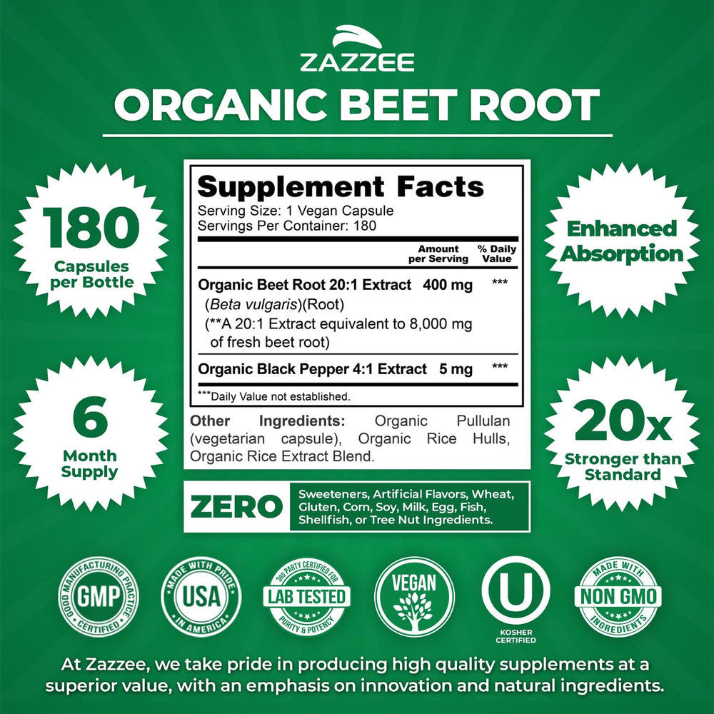 Zazzee ingredients panel showing organic certification and clean ingredient benefit