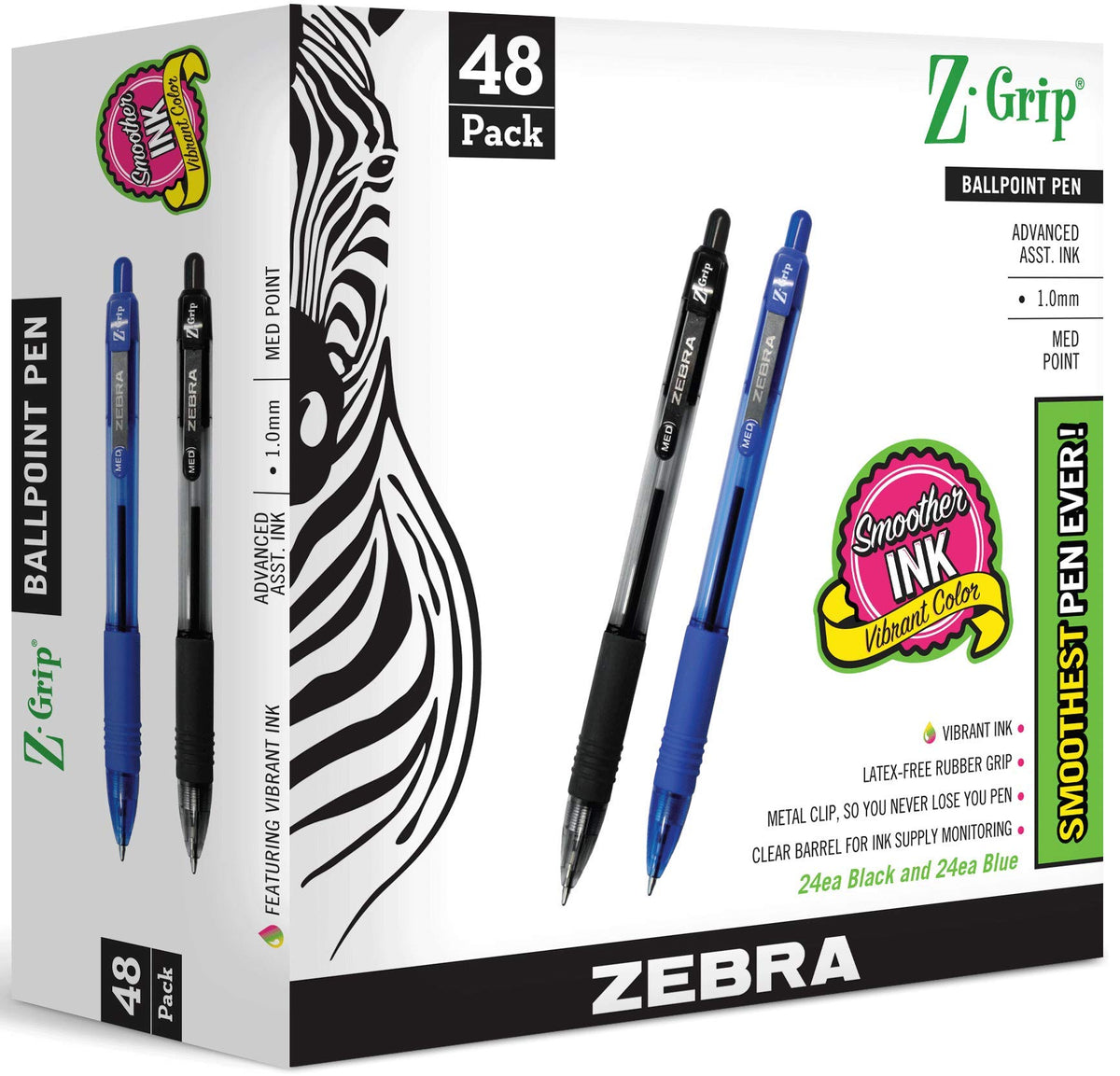 Zebra Pen vista frontal del pack que muestra cantidad y presentación, ideal para oficinas