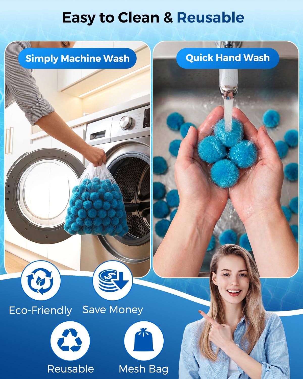 zeinunk blue filter balls pouring from bag for easy installation
