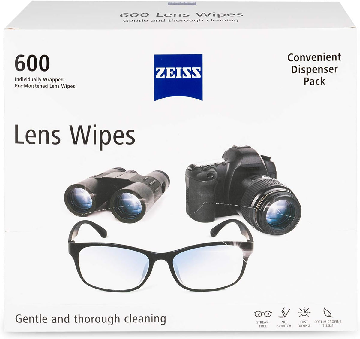 ZEISS empaque frontal de 600 toallitas, almacenamiento práctico y compacto