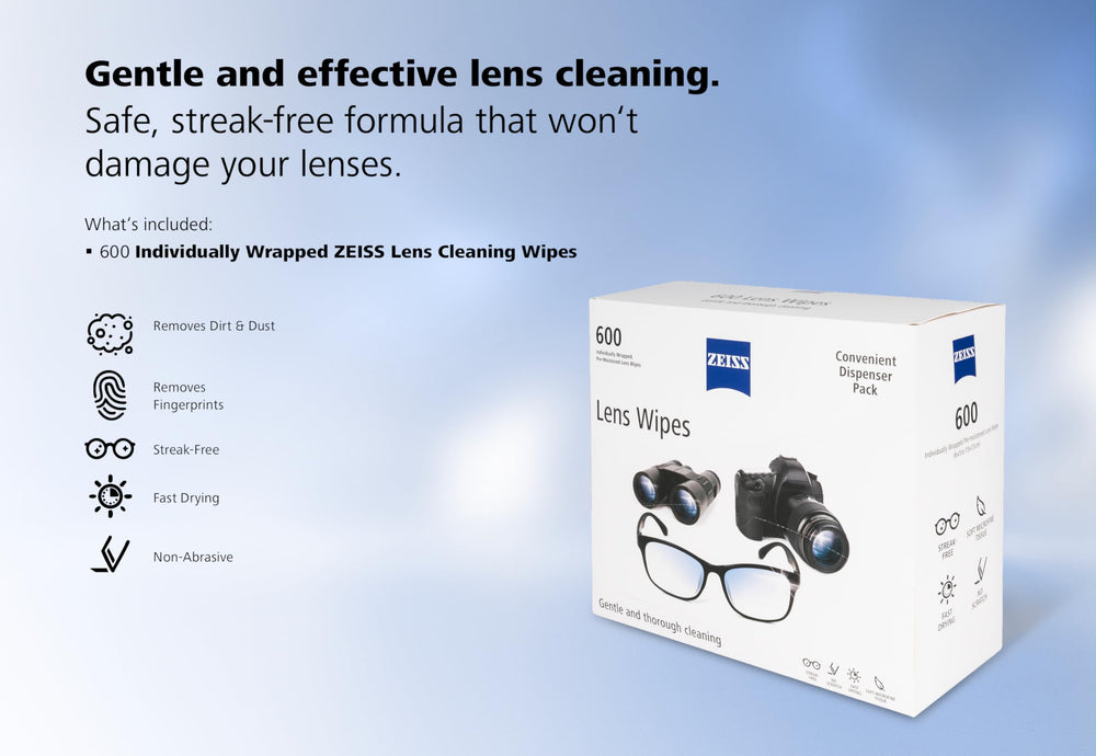 ZEISS imagen de lente antes y después de limpieza, beneficio: acabado sin residuos