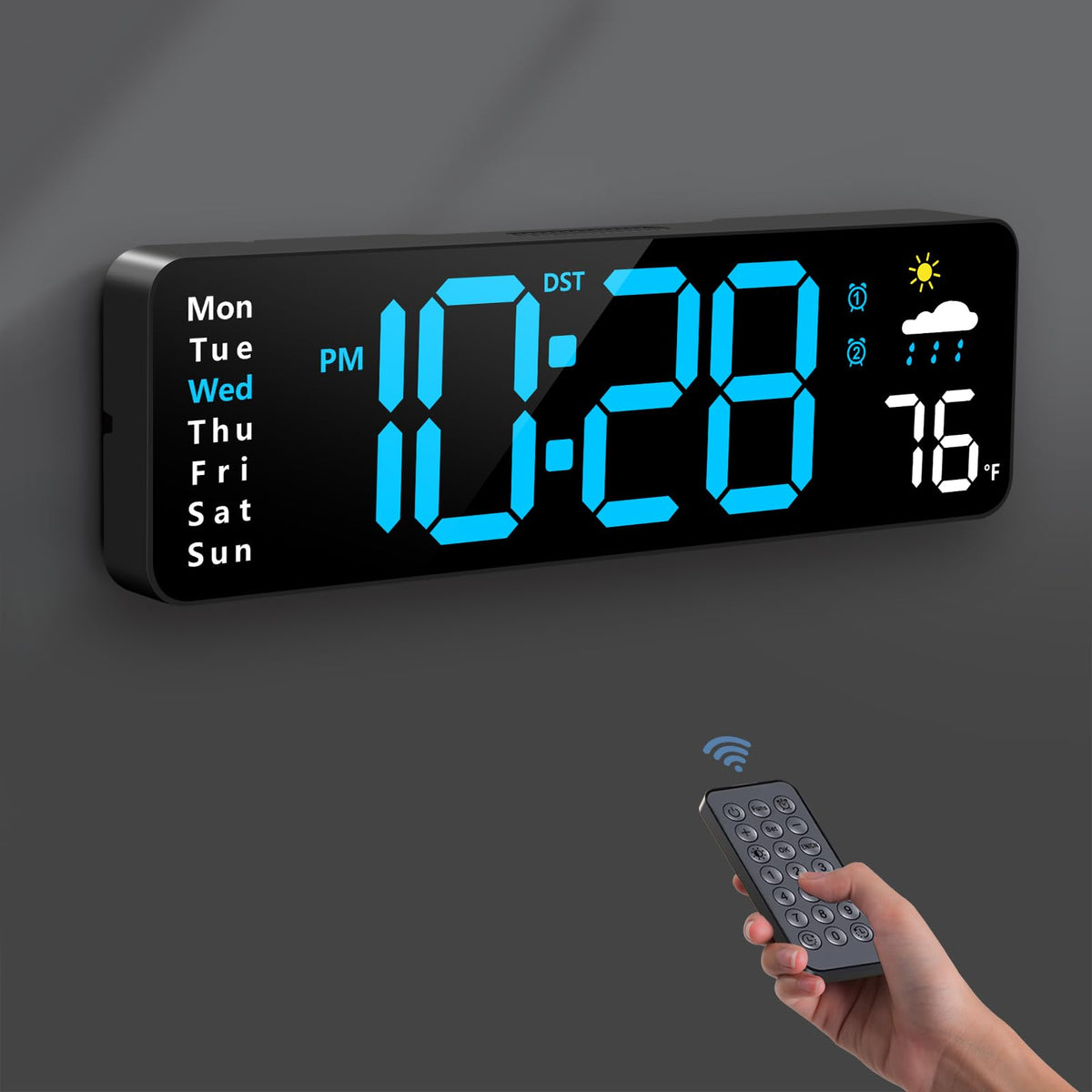 Zelaclock vista frontal con pantalla grande y lectura clara desde lejos