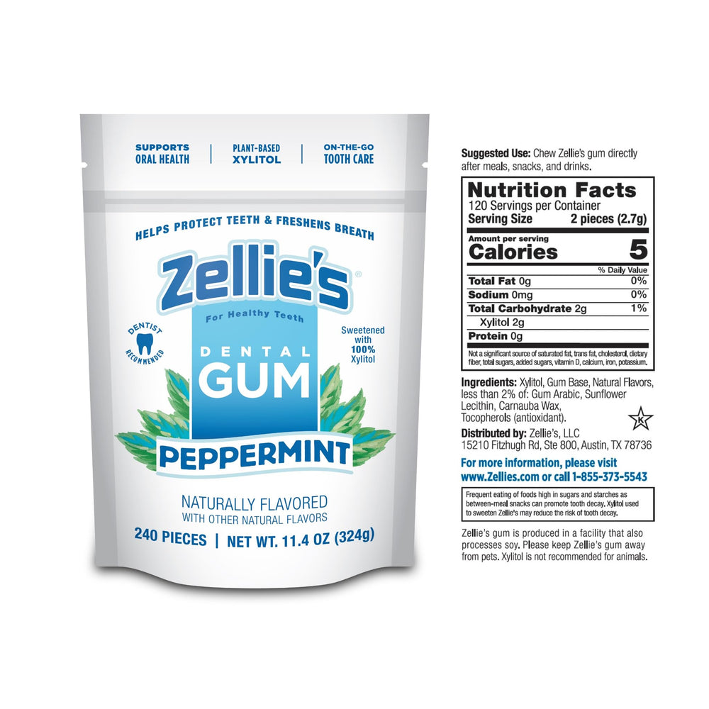 Zellie's gum piece close-up texture showing smooth surface and fresh peppermint