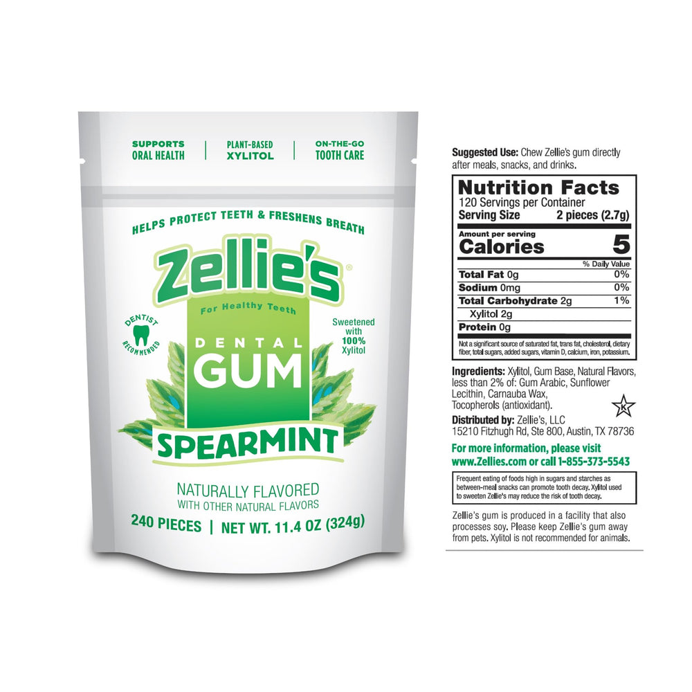 Zellie's open tub revealing stacked xylitol gum pieces for easy access and freshness