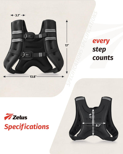ZELUS vest beside ruler showing size scale and adjustable fit
