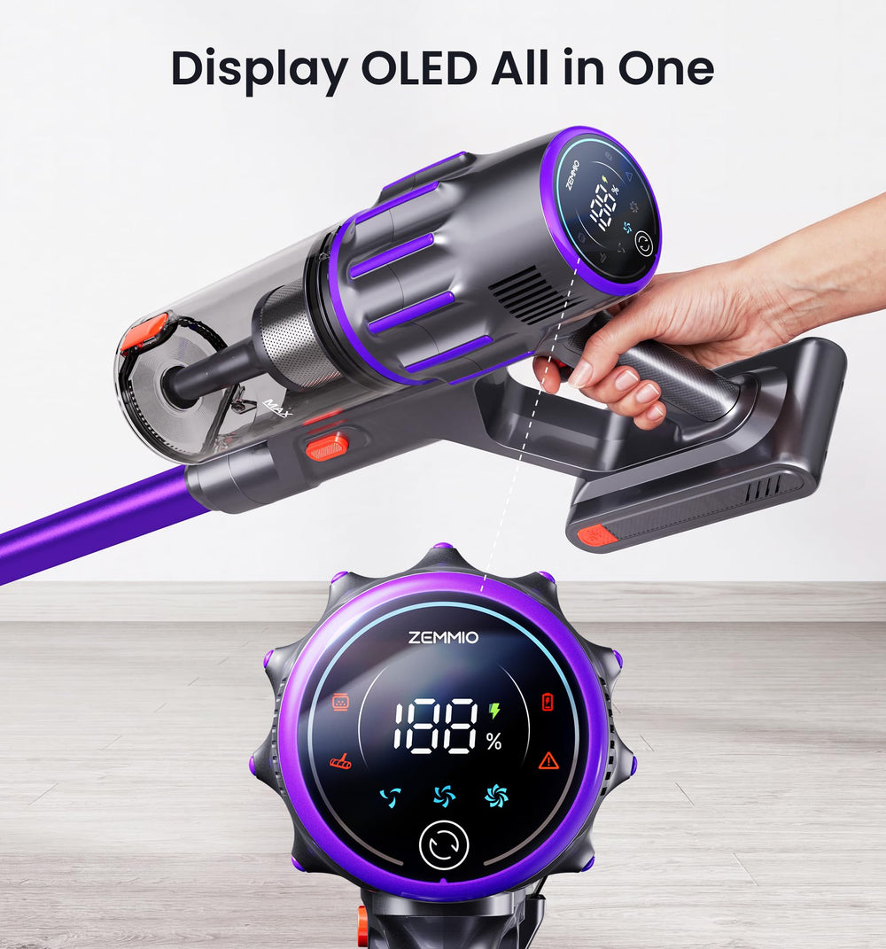 Zemmio OLED display close-up showing battery and mode for easier control