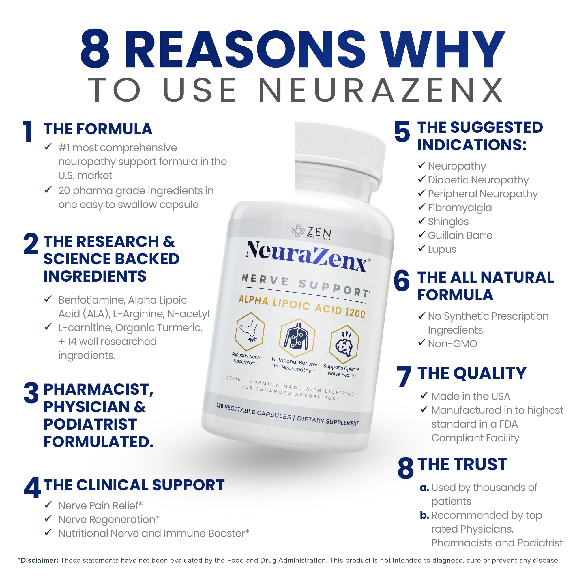 Zen Nutrients NeuraZenX bote abierto con cápsulas para visualizar la cantidad y presentación