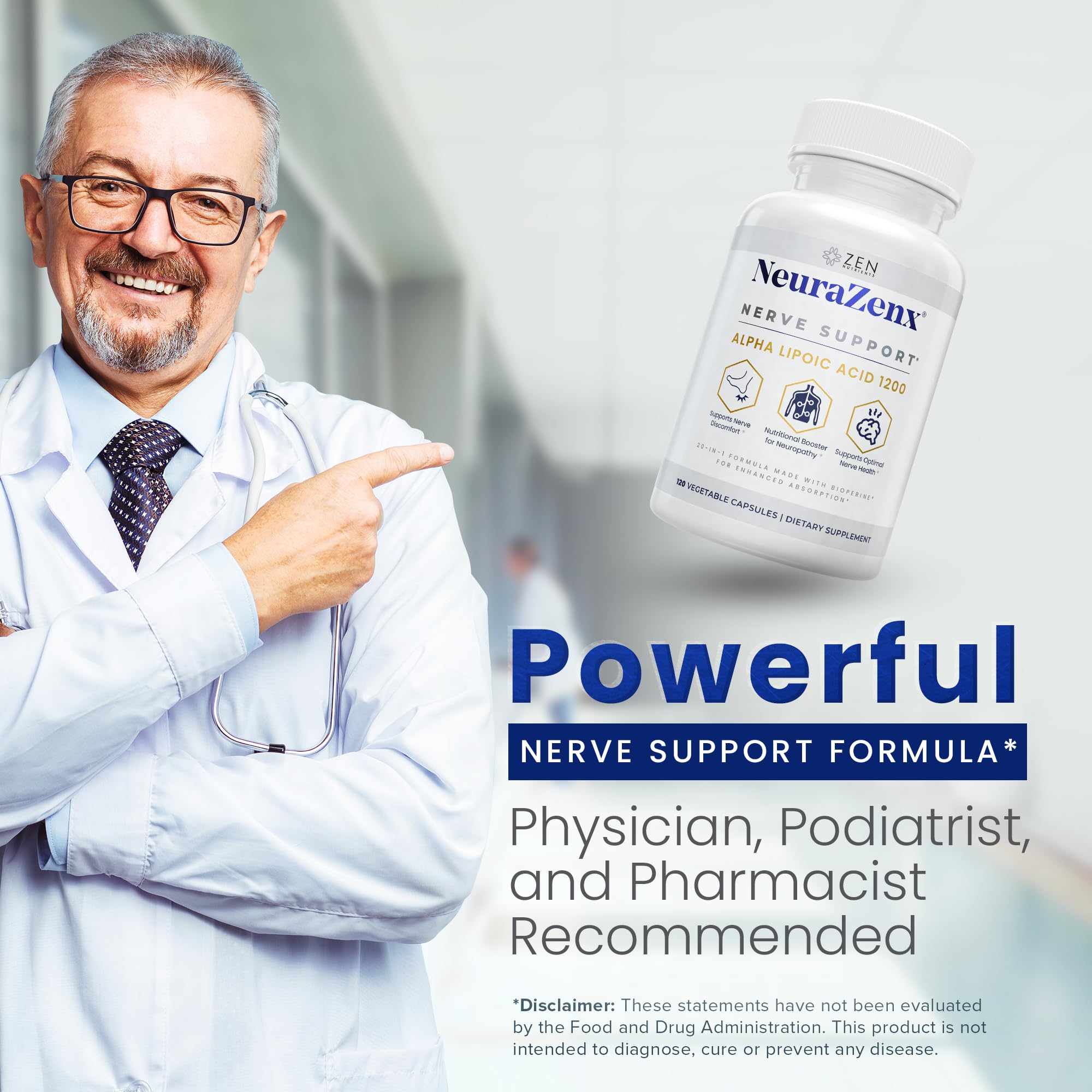 Zen Nutrients NeuraZenX comparación de tamaño de la cápsula en la mano para referencia
