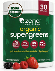 Zena Nutrition envase frontal mostrando etiqueta y beneficios orgánicos