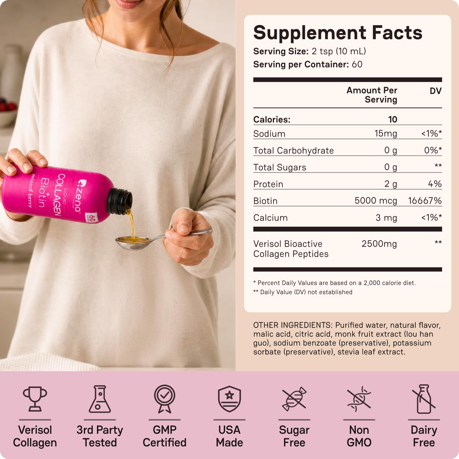 Zena Nutrition porción servida mostrando cantidad exacta para comodidad diaria