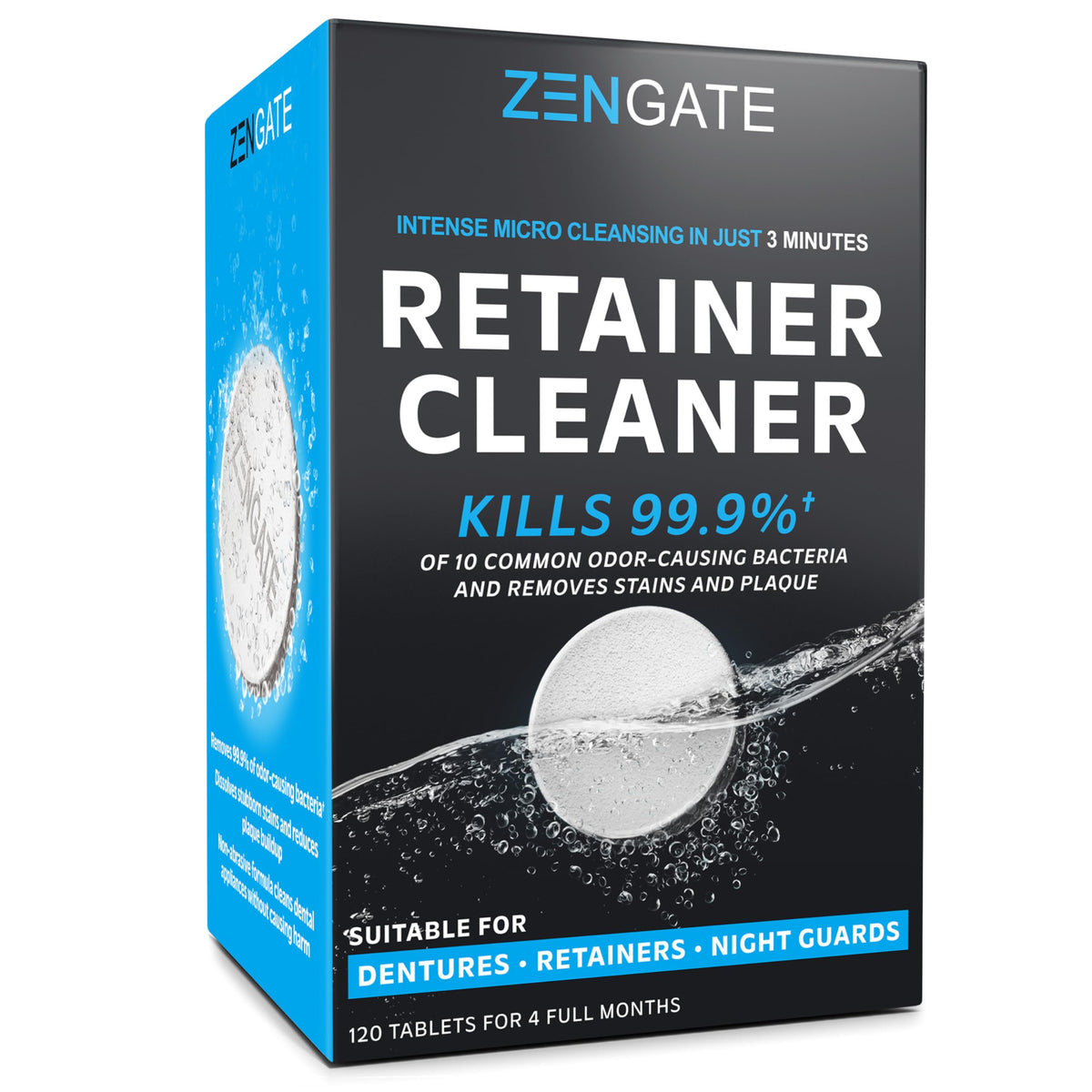Zengate empaque frontal mostrando 120 tabletas y beneficios visibles