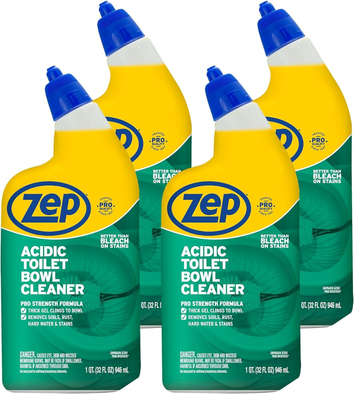 Zep botella frontal mostrando diseño y capacidad 32 oz, limpieza eficiente