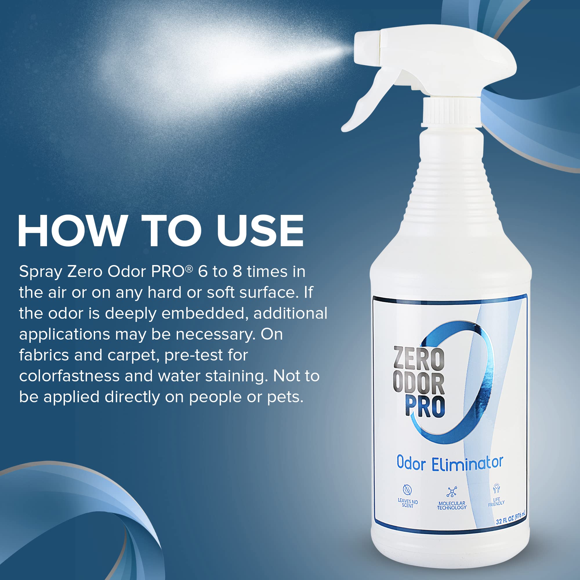 Zero Odor antes y después en tapicería mostrando reducción de olor visible