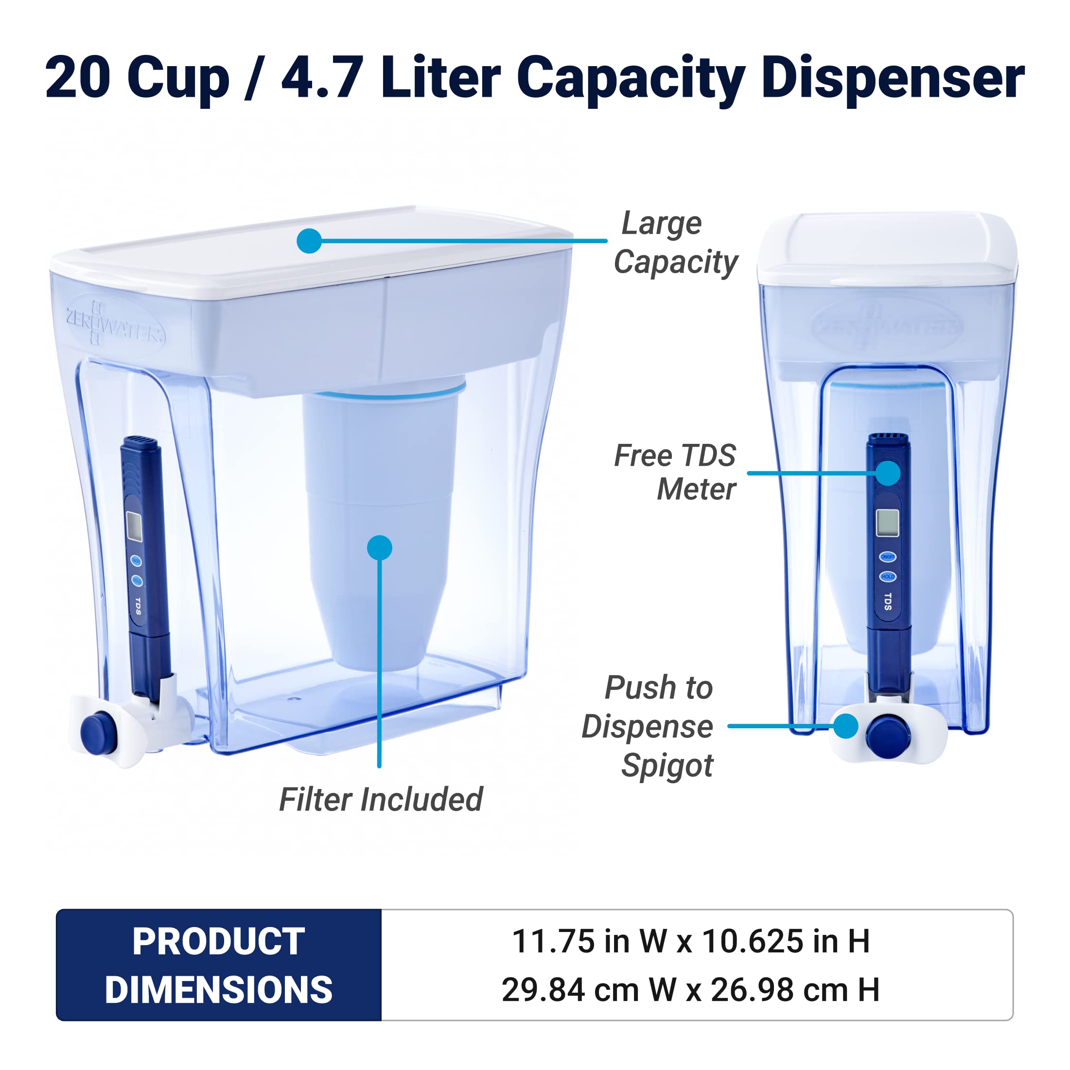 ZeroWater medidor TDS en mano para comprobar niveles y decidir cambio