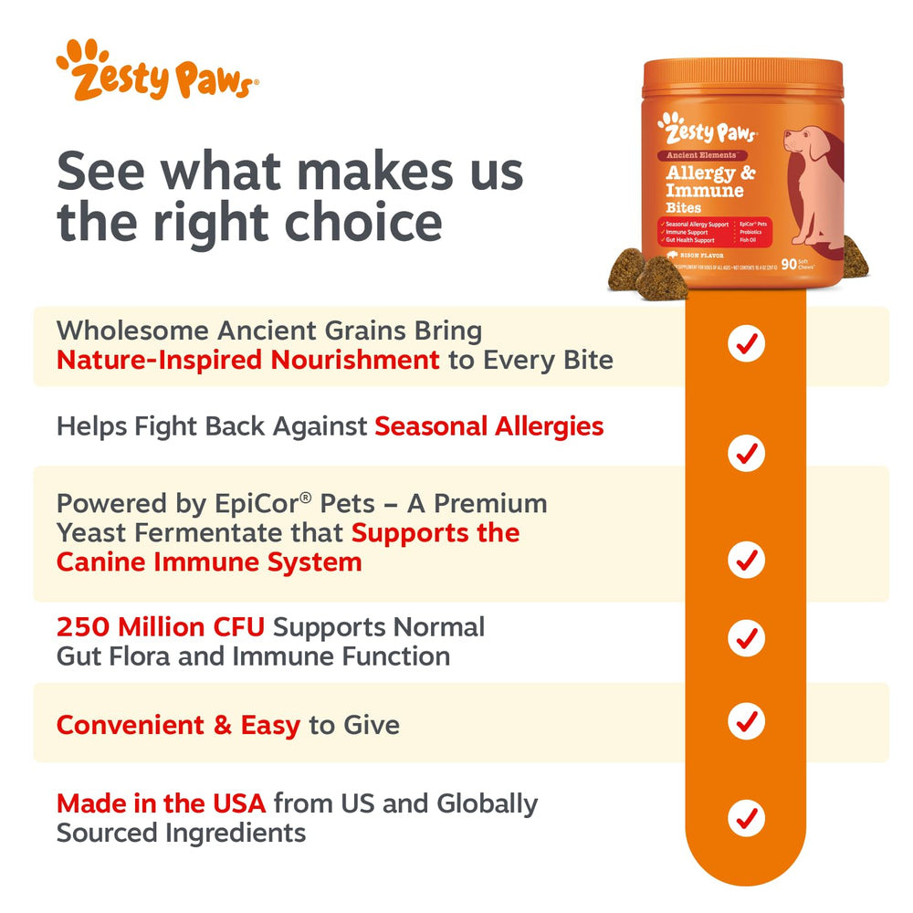 Zesty Paws ancient grains arrangement (quinoa, millet, amaranth, sorghum) indicating whole-food base
