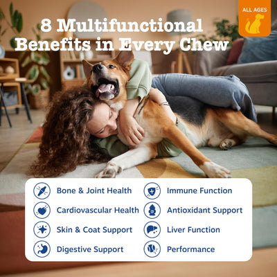 Zesty Paws bottle opened with chicken-flavored chews visible for easy dosing